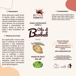 Districante Capelli Spray Vegano - Olio di Baobab - Etichetta