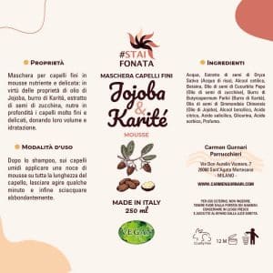 Maschera Capelli Fini Vegana - Jojoba e Karité - Etichetta