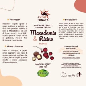 Maschera Capelli Secchi Vegana - Macadamia e Ricino - Etichetta