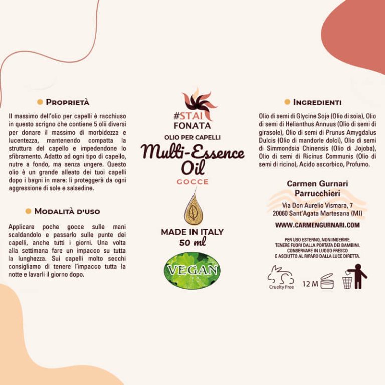 Olio per Capelli Vegan Multi-Essence - Etichetta