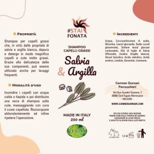 Shampoo Capelli Grassi Vegano - Salvia e Argilla Bianca - Etichetta