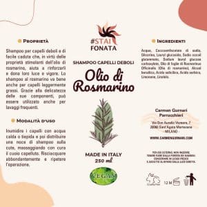 Shampoo per Capelli Deboli Vegano - Olio di Rosmarino - Etichetta